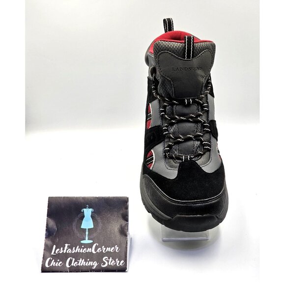 NWOB Lands End Men's Black & Red Fabric Suede Leather Hiking Boots Sz 11D 2704 - Picture 14 of 16